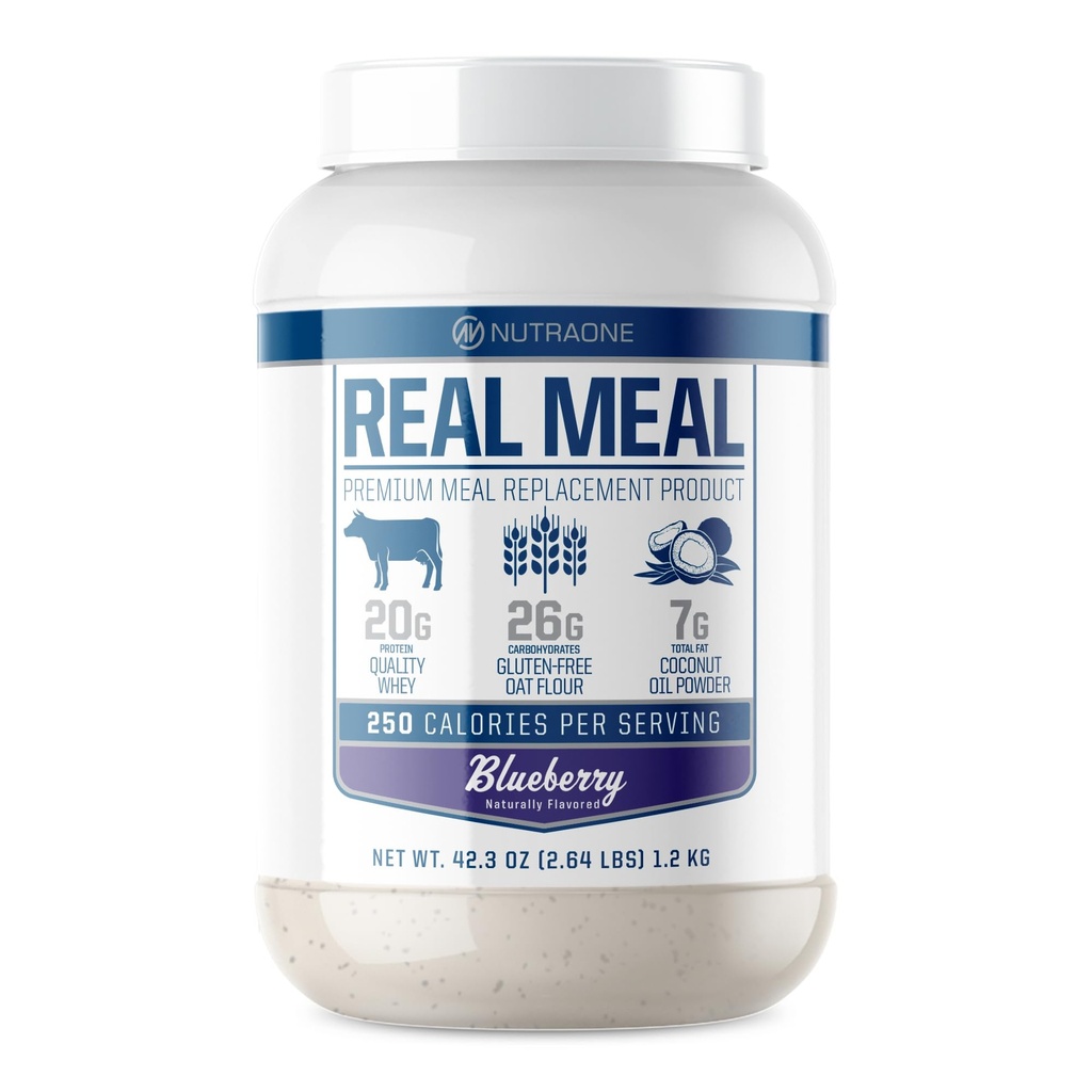 Real Meal by NutraOne - Perfect Meal Change Toz for Everyday Goals | Including Whey proteini, Coconut Oil ve Gluten-Free Oats* (Mavi – 2.6 lbs)