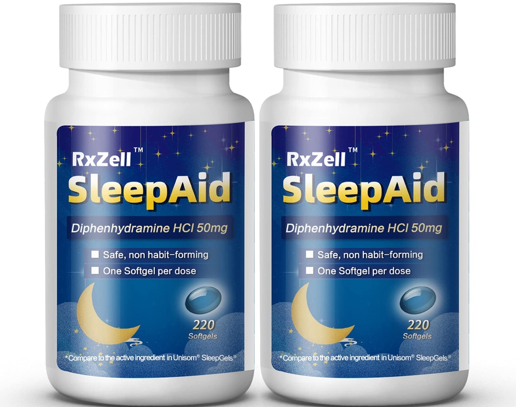 Sleep Aid, Diphenhydramine Softgels 50mg, Easy-to-Swallow, Supports Deeper Restful Sleep, Non Habit-Forming (220 Kont)