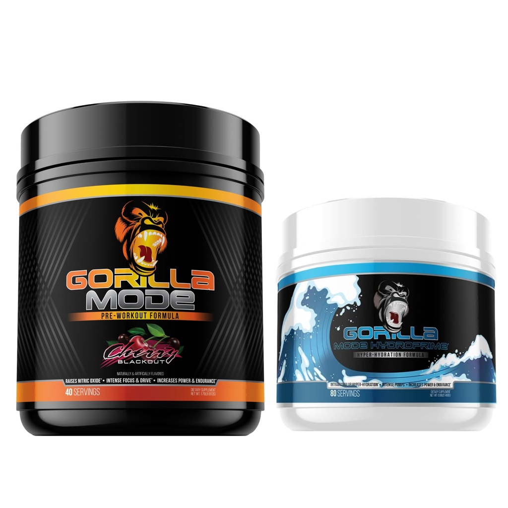 Gorilla Λειτουργία προ προπόνηση (Cherry) + HydroPrime Glycerol Προ προπόνηση - Πλήρης στοίβα για υπερ-Υδρώσεις, αντλία, δύναμη, αντοχή, και Θερμορύθμιση