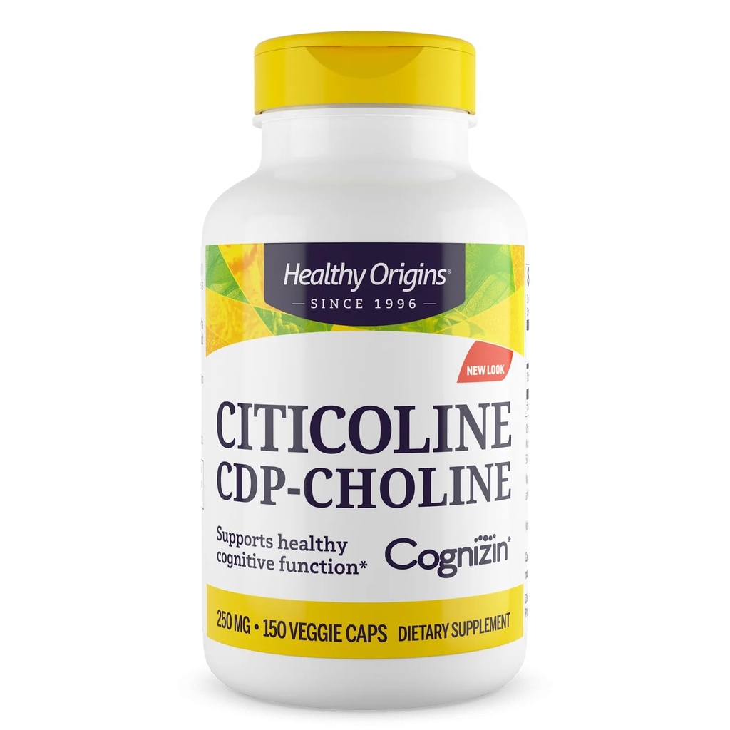Sağlıklı Origins Cog ETF (Citicoline), 250 mg - Citicoline CDP Choline ile Bellek için Beyin Tamamı - Non-GMO, Vegan & Gluten-Free Supplement - 150 Veggie Capsules