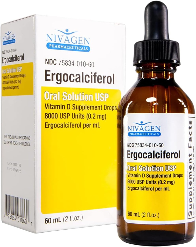 Nivagen Βιταμίνη D2 Υγρές σταγόνες 8.000 USP (Ergocalciferol) 