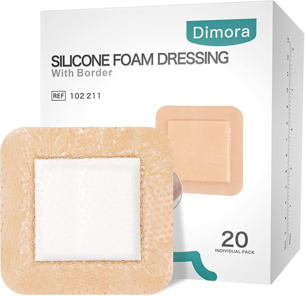 Dimora Silikon Köpük Sınır 20 Pack Yapıştırıcı 4"x4" Subay Yara Bakımı için Bandage Giyiyor