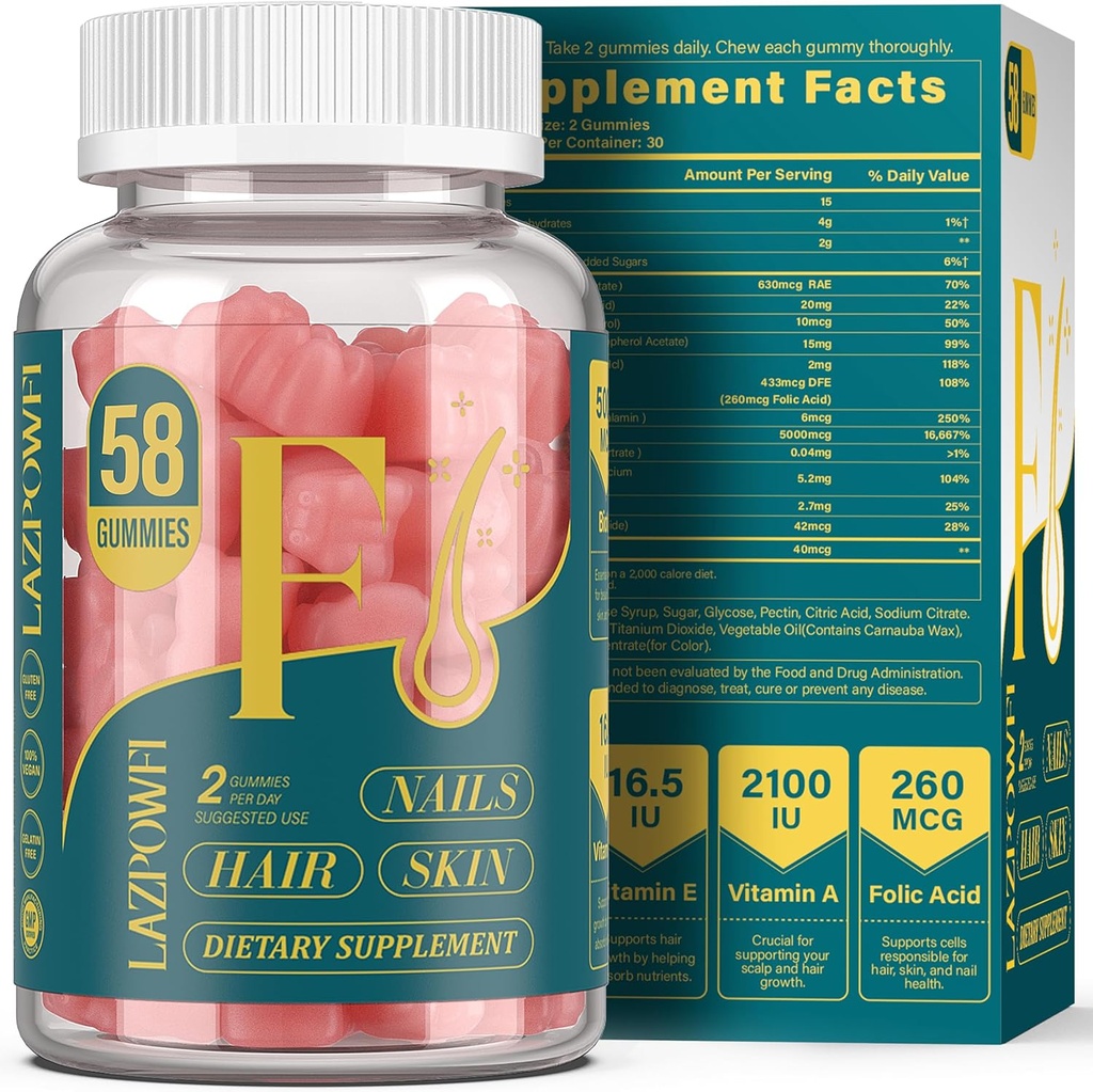 Biotin Gummies για τα μαλλιά, το δέρμα και τα νύχια - Βιταμίνες για τα μαλλιά για άνδρες και γυναίκες, 10.000mcg Max Δύναμη Βιταμίνη B7 για την ανάπτυξη των μαλλιών και πιο δυνατά νύχια,203