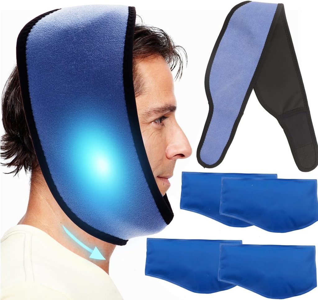 Genric Face ice Pack for Jaw, Toothache Ice Pack Cold Compress for Head and Chin, Reusable Hot or Cold Gel Packs Pain Relief for TMJ, Oral ve Yüz Cerrahisi, Diş İmplantları (1+4 Buz Paketi)
