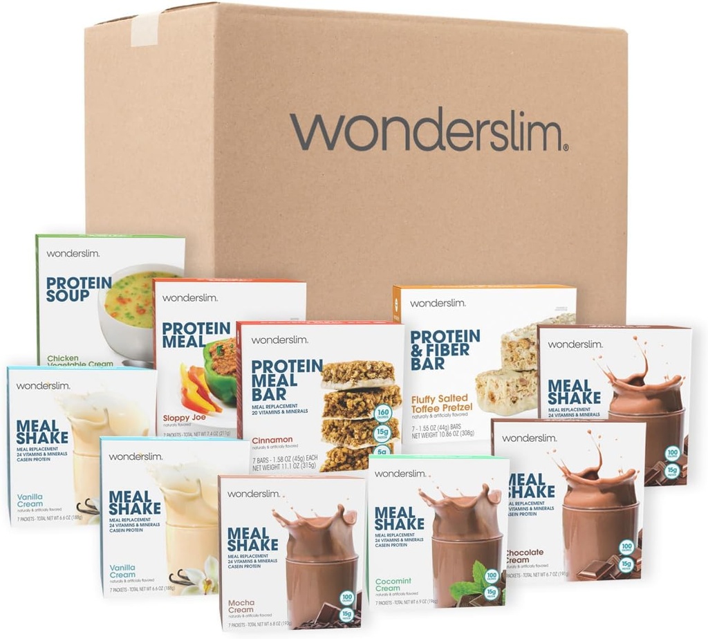 Wonderslim 2 Hafta Kilo Kaybı Meal Kit - 70 Kilo kaybı için Diyet Gıdalarını Yemek Hazır, Erkekler ve Kadınlar için Prepackaged Meals & Snacks, Build-In Structure for Long-Term Success Success Success Success
