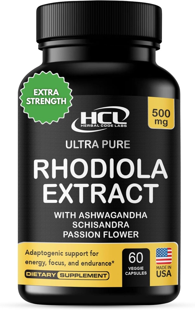 Rhodiola Rosea Supplement High Potency 500 mg -% 3 Rosavins% 1 Salidrosides with Ashwagandha Shisandra Passion Flower Herb Toz Capsules - Enerji için Doğal Yol - Piller