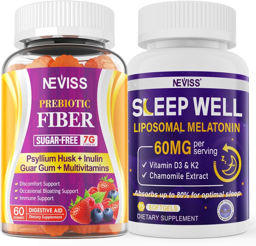 NEVISS Prebiyotik Fiber 7G Gummies for Yetişkinler + Melatonin 60 mg for Yetişkinler için