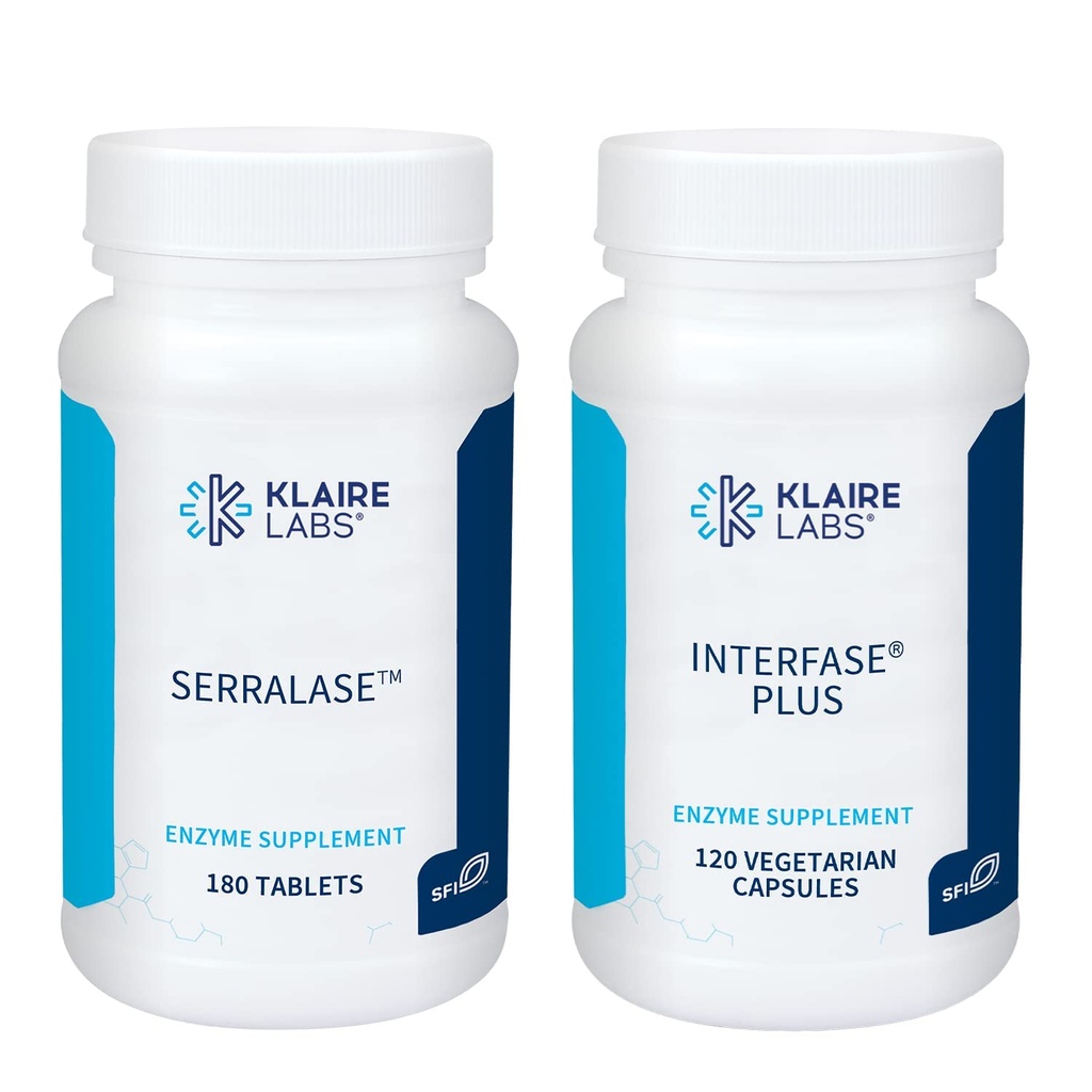Klaire Labs Interfase Plus (120 Capsules) + Serralase (180 Tablet) - Multi-Enzymes, Serratia Peptidase & Bromelain 'Digestive Enzymes - Gastrointestinal System, Gut Flora, Biofilm & Detox