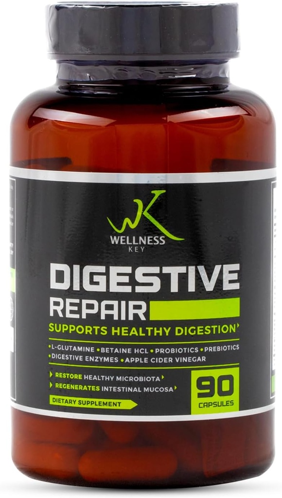 Digestive Onarım 5-in-1 artı 7 Digestive Enzymes ve 6 Strains Probiyotikleri 3 Milyar CFUs+Probiyotik | Gut ve Digestion | No Bloating | Natural Materialss | 30 Days | 90 Capsules | 3/day