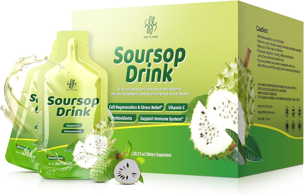 IATCHMME Soursop Bitters Liquid, Soursop, Graviola Fruit Ekstraksiyonu ve C vitamini Hücre ve Immune Desteği, Antioksis ve Digestive Health, Natural Flavor, 30 oz (30 Packets)