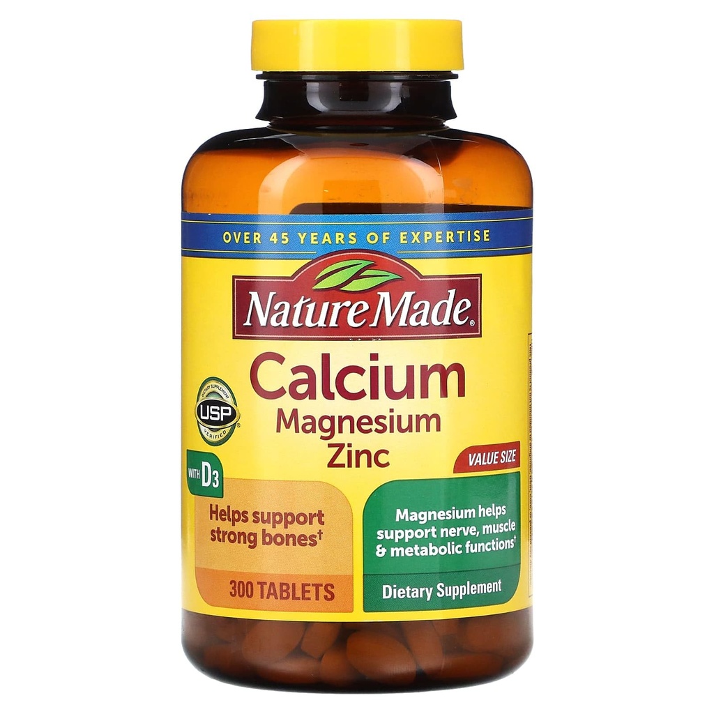 Nature Made Calcium, Magnesium Oxide, Zinc with Vitamin D3 helps support Bone Strength, Tablets, 300 Count