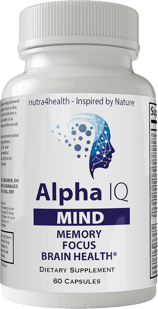 Alpha IQ Mind Beyin Focus Memory Health Pro Mind Complex Mind Tech Nootropic Original by Nutra4health Mindtech Brain ATM Supplement 60 Capsules