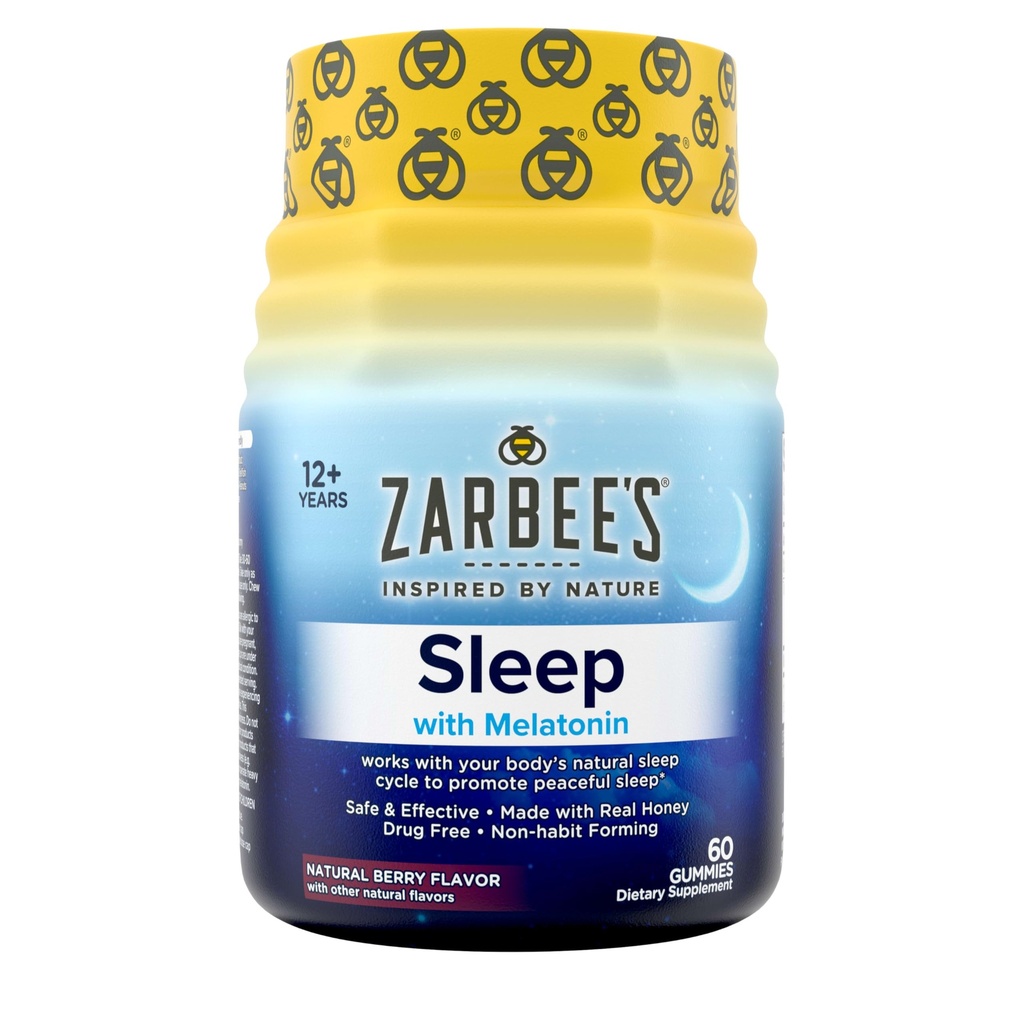 Zarbee's Melatonin Gummies 3mg Sleep Supplement to Trustful Sleep, Natural Karma Meyve Flavor, Yetişkinler Gummy Yaş 12 Up, 60 Count
