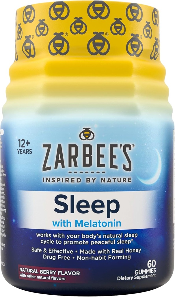 Zarbee's Melatonin Gummies 3mg Sleep Supplement to Trustful Sleep, Natural Karma Meyve Flavor, Yetişkinler Gummy Yaş 12 Up, 60 Count