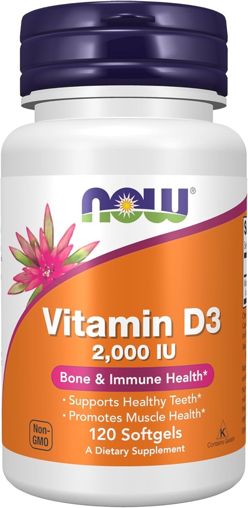 Şimdi Gıdalar Tamamlar, D-3 2,000 IU, Yüksek Potency, Yapısal Destek*, 120 Softgels