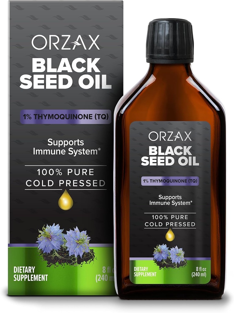 ORZAX Siyah Tohum Yağı Sıvı (8 fl oz) - Soğuk Baskı% 100 Saf | Vegan, Gluten Free, Non-GMO | 5000 mg Black Cumin (Nigella Sativa) Yağı 50 mg Youmoquinone'de Zengin