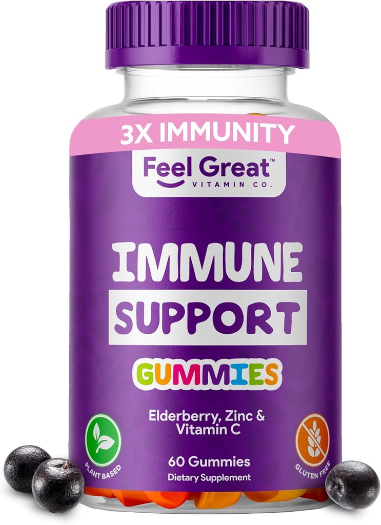 Büyük Immunity Support Gummies with Elderberry, çinko ve Vitamin C | Sambucus Nigra Supplement | 60 Gummies