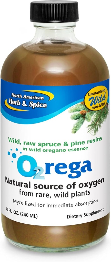 NORTH AMERICAN HERB & SPICE O2rega - 8 oz - Oksijen Natural Source - Supports Energy Levels - P73 Oregano, Spruce & Pine - Mycellized for maximum Abors - Non-GMO - 16 Servisler