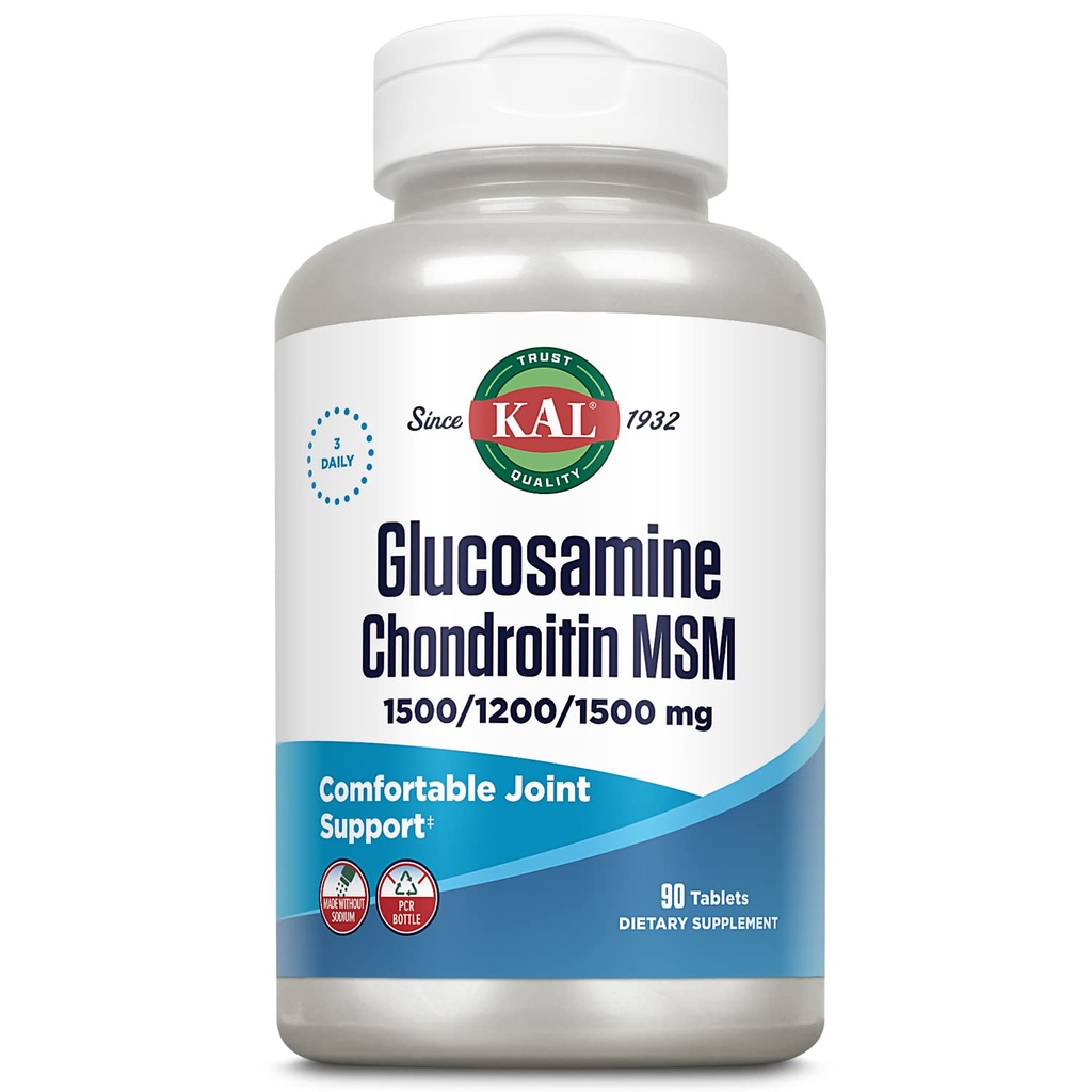 KAL Glucosamine Chondroitin MSM, Kadınlar ve Erkekler için Ortak Destek Tamam, 1500 mg Glucosamine Sulfate, 1200 mg Chondroitin, 1500 mg MSM, Hızlı Disintegration, 60-Day Garanti, 30 Hizmet, 90 Tablet