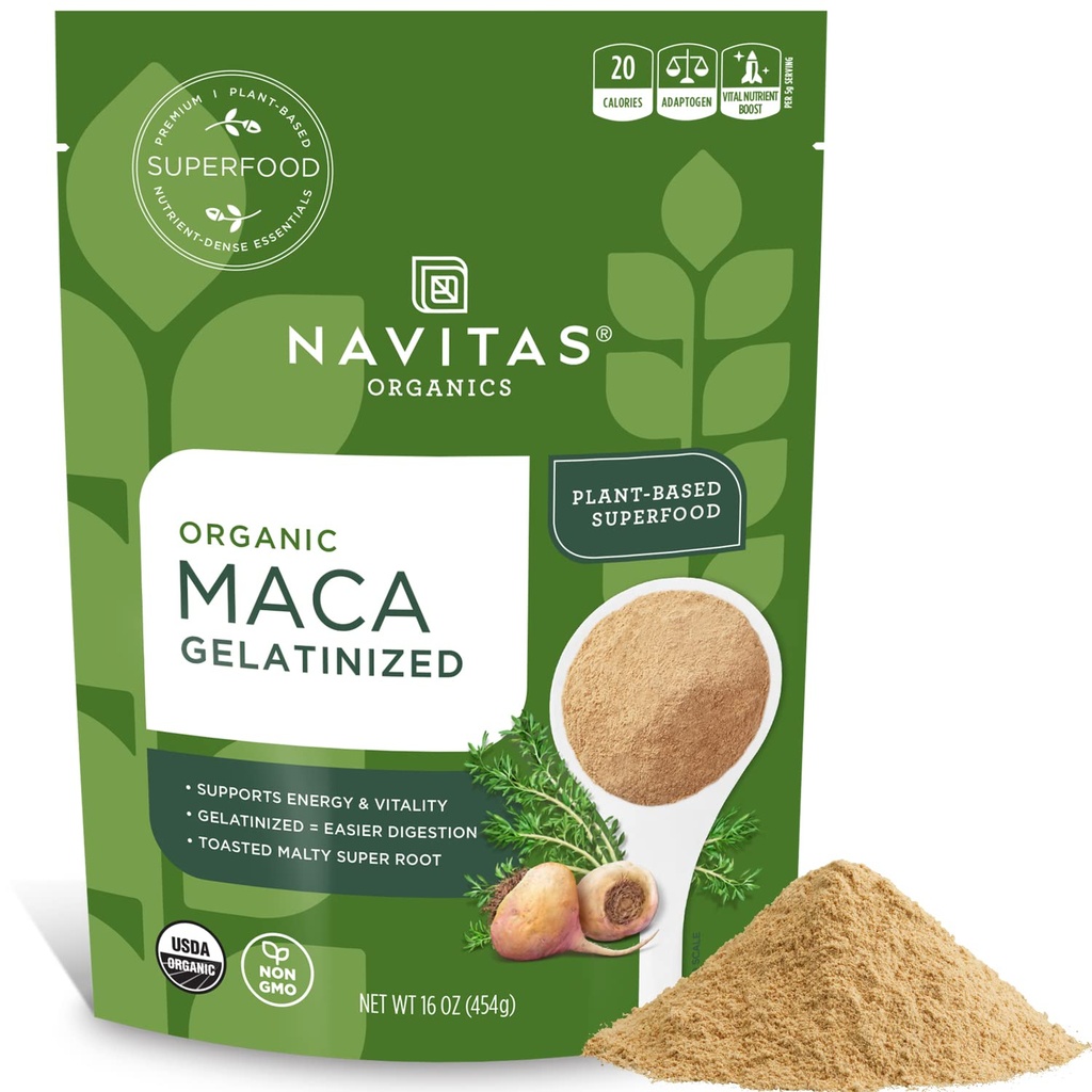 Navitas Organics Maca Ζελατινισμένη σκόνη, 16 οζ. τσάντα, 90 σερβιρίσματα — Βιολογικά, μη ΓΤΟ, Glluten-free (πακέτο του 1)