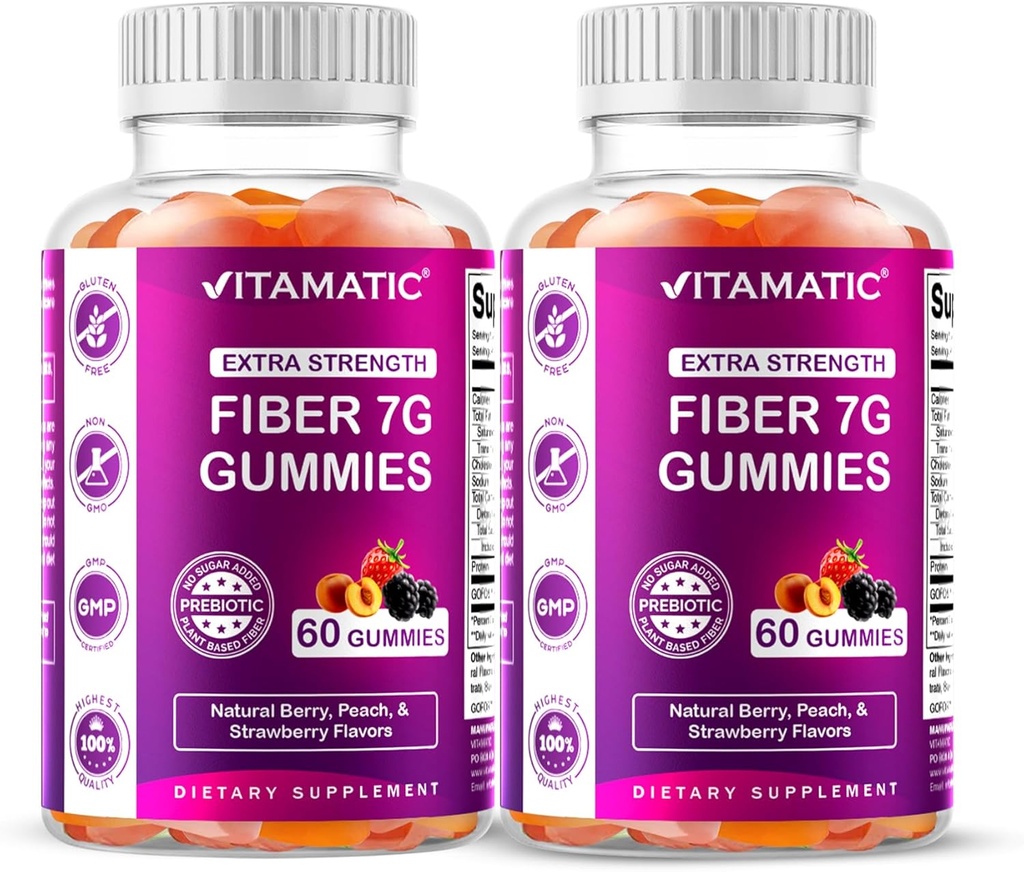 Vitamatic Prebiotic Fiber Gummies για ενήλικες – 2 Pack (Σύνολο 120 Gummies) 7g Fiber ανά υπηρεσία 