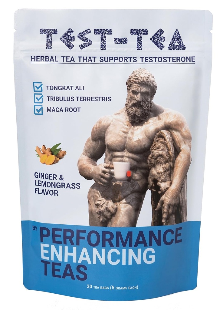 Test-Tea | testosteron Herbal Tea for Men | Ginger and Lemongras Flavor | 20 Pack Bag | Tongkat Ali, Tribulus Terrestris ve Maca Root by Performance Enhancing Teas