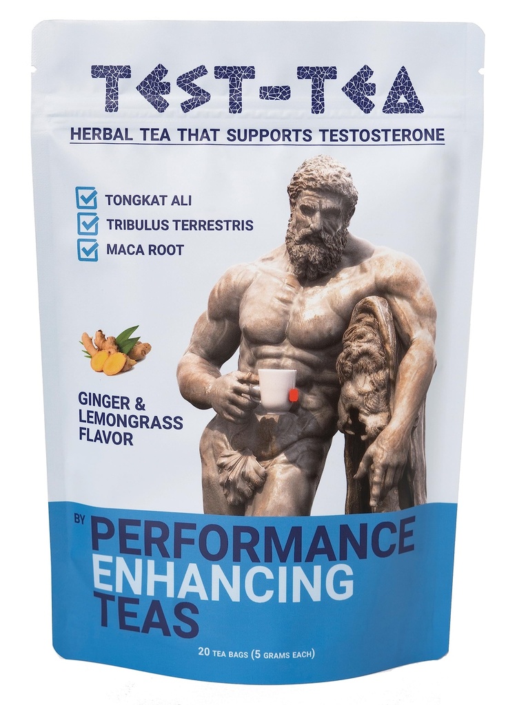Test-Tea | testosteron Herbal Tea for Men | Ginger and Lemongras Flavor | 20 Pack Bag | Tongkat Ali, Tribulus Terrestris ve Maca Root by Performance Enhancing Teas