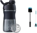 BlenderBottle SportMixer Shaker Şişe Protein Shakes ve Pre Workout için mükemmel, 20Ounce, Black & 2in-1 Shaker Şişe ve Straw Temizlik Fırça, 1 Pack,Gray