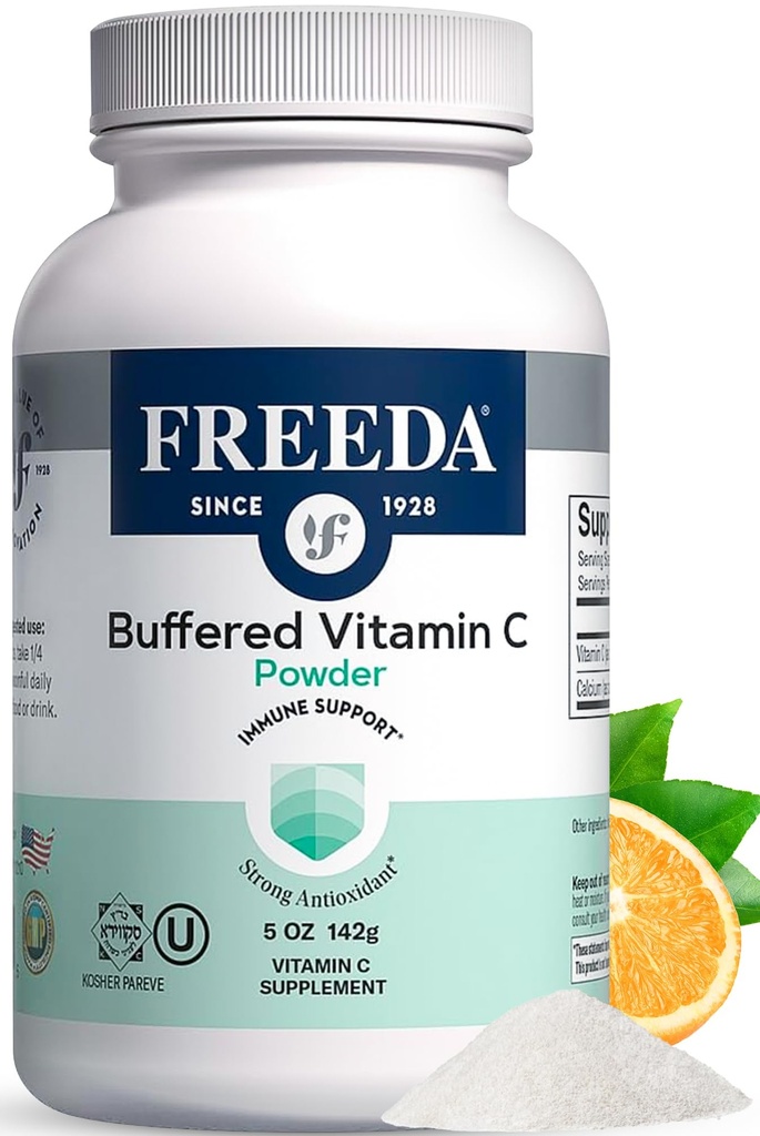 FREEDA Buffered Vitamin C Powder – Gentle On Stomach Vitamin C, Non-Acidic, Vegan, Kosher, Sugar-Free, for Immune Support and Seasonal Wellness– 5 oz