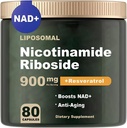 NAD Supplement - NAD Nicotinamid Riboside 900 mg, Resveratrol, Quercetin - Anti-Aging, Enerji, Focus - 80 Capsules