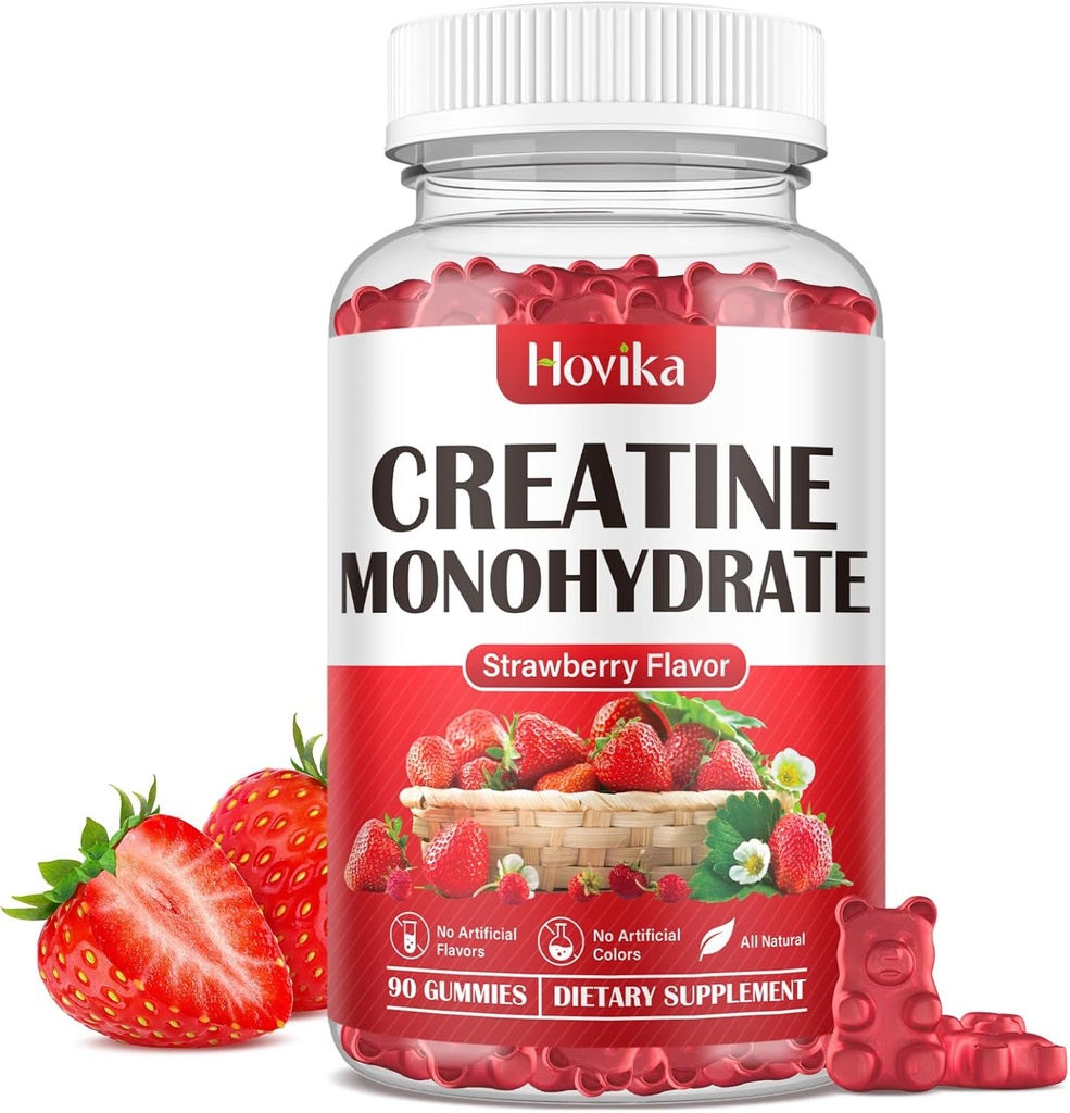 Creatine Monohydrate Gummies for Men & Women, Μασώμενο 3g Creatine Monohydrate with Vitamin B12 for Muscle Growth & Recovery-Vegan, Φυσικό άρωμα φράουλας, 90 Gummies