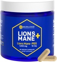 Organik Lions Mane Supplement Capsules - 1000 mg Lions Mane Mushroom with 10 mg PQ - Beyin Hücresi Memory, Learning, Mitochondrial Function - 60 Meyveli Body Mushroom Capsules
