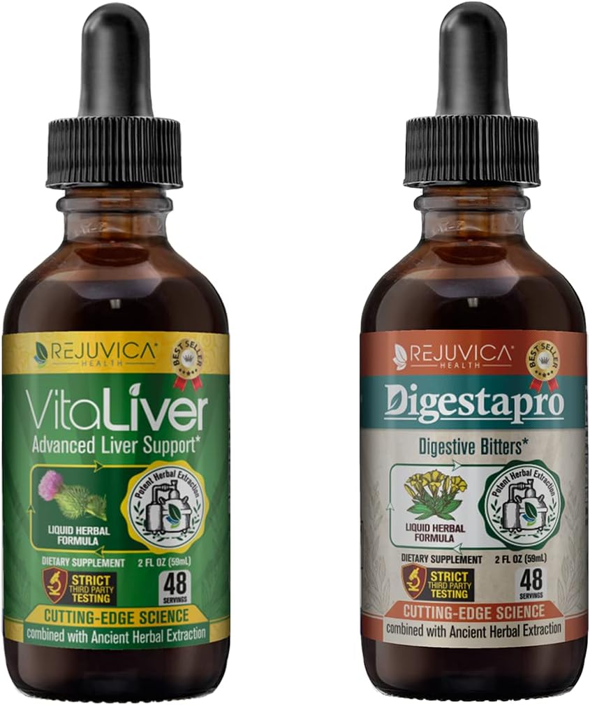 Rejuvica Health VitaLiver & DigestaPro - Προηγμένη υποστήριξη ήπατος & πέψης - Liquid Delivery for Better Absorpation - Milk Thistle, Chanca Piedra, Artichoke, Dandelion & More!