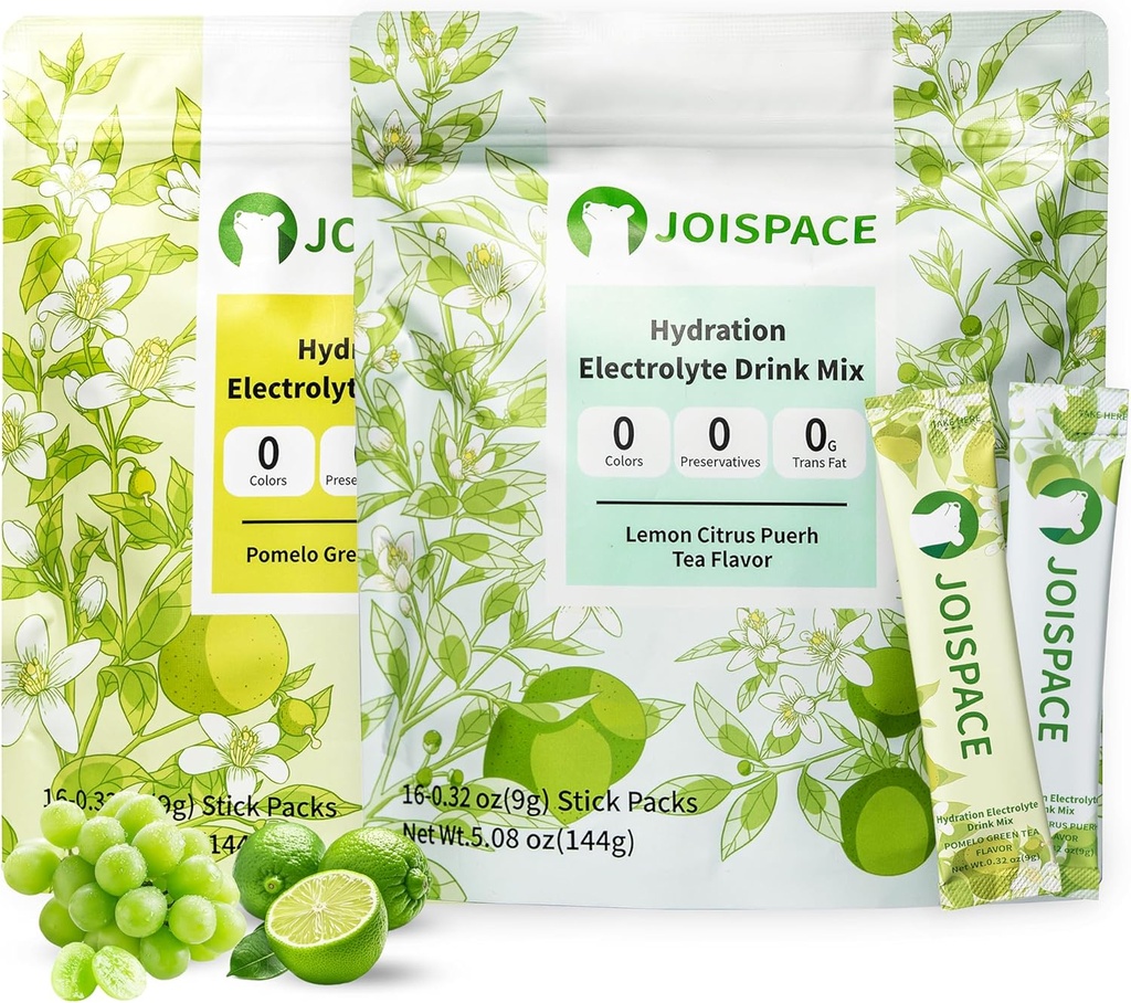 JOISPACE Electrolyte Drink Mix with Tea Polyols | Hızlı Hydration & Electrolytes Boost | Non-GMO, Vegan, Gluten-Free | Pomelo Tea & Lemon Tea, 32 Hizmet