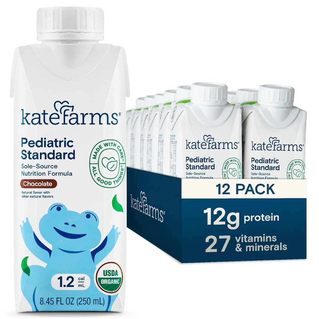 KATE FARMS Organik Pediatrik 1.2 Yüksek Calorie Chocolate Beslenme Shake, 12g Protein, 27 Vitamin ve Mineral, Meal Emekliliği, 8.45 oz (12 paket)