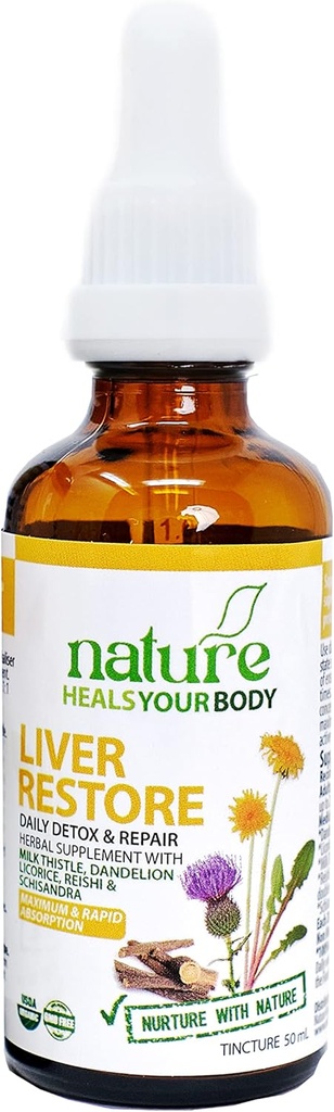 Liver Restore - Herbal Tincture - Liver Support and Detox için - Süt Butle | Dandelion | Licorice | Reishi | Schisandra – Organik Herbs (50 mL Pack of 1)