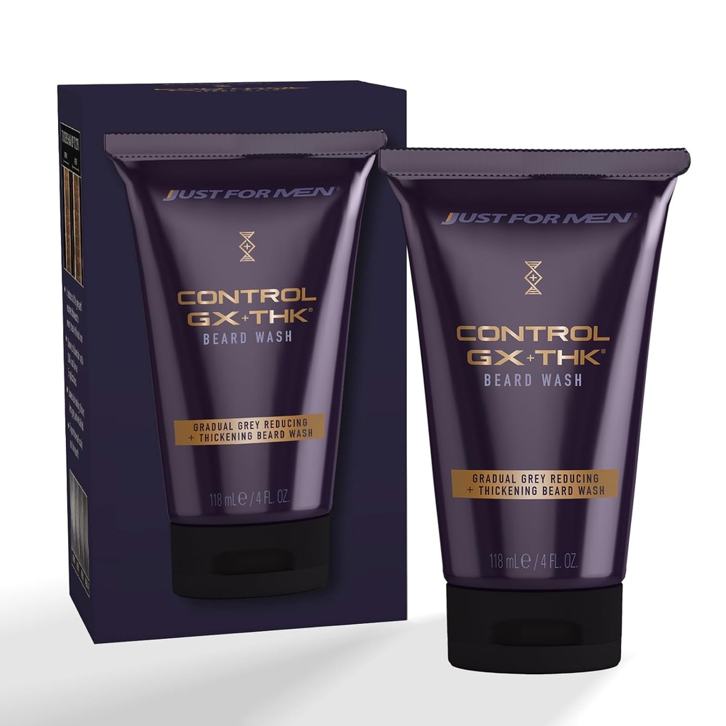 Just for Men Control GX + THKyting Beard Wash with Grey Reduce, Alpha Keratin Helps Beard growth, bloodens Hair Up to% 20, Works with Every Hair Texture, 4 oz