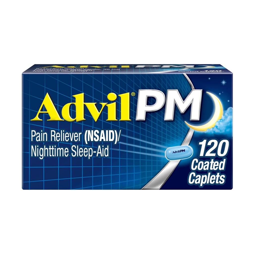 Advil PM Pain Reliever And Nighttime Sleep Aid, Pain Medicine With Ibuprofen For Pain Relief And Diphenhydramine Citrate For A Sleep Aid - 120 Kaplamalı Caplets