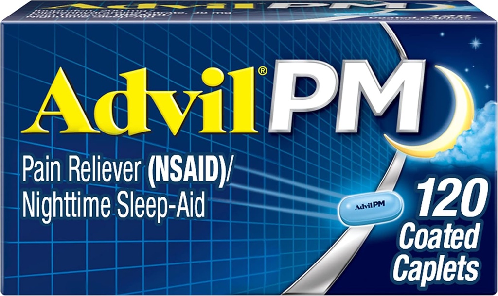 Advil PM Pain Reliever And Nighttime Sleep Aid, Pain Medicine With Ibuprofen For Pain Relief And Diphenhydramine Citrate For A Sleep Aid - 120 Kaplamalı Caplets