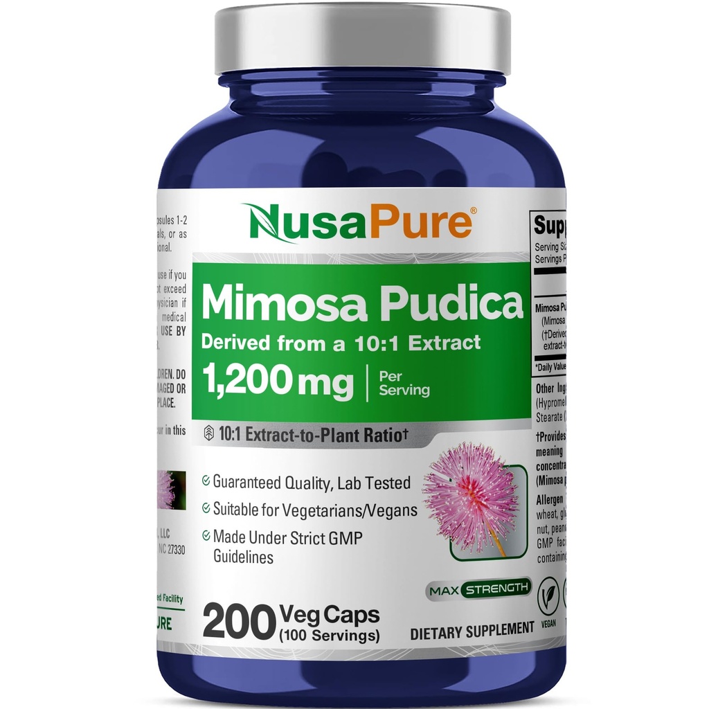 NusaPure Mimosa Pudica Seed 10:1 Extract, 1200 mg Ισοδύναμα με 12.000 mg 200 κάψουλες Veg (Non-GMO, Vegan)