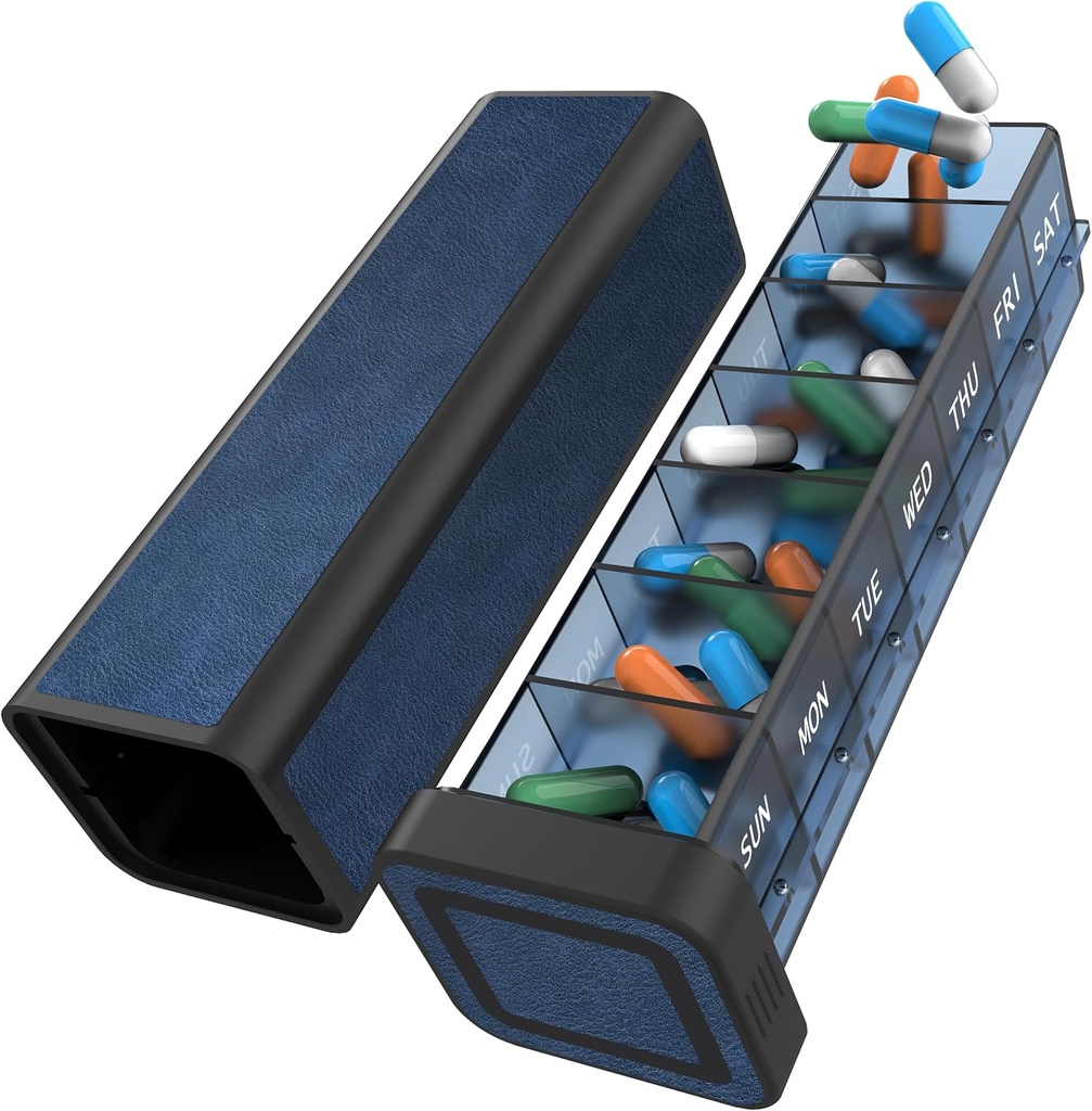 Pill Organizer 1 Gün, Pill Box 7 Gün, Haftalık Seyahat Pill Case, Daily Büyük İlaç Sahibi Konteyner, Günlük Pillbox Vitamin, Tıp, Pills, Tamam (Mavi)