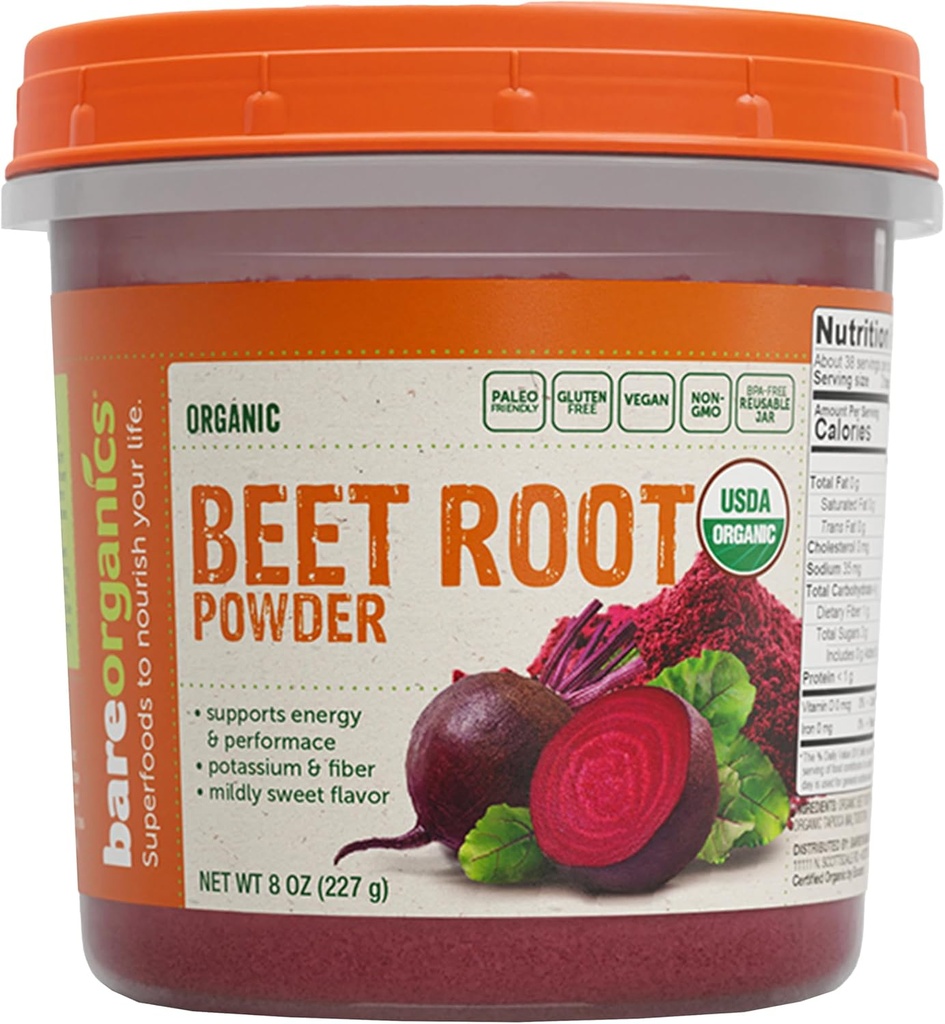 BareOrganics Beet Root, Superfood Toz, Diyet Tamam, 8 Oz