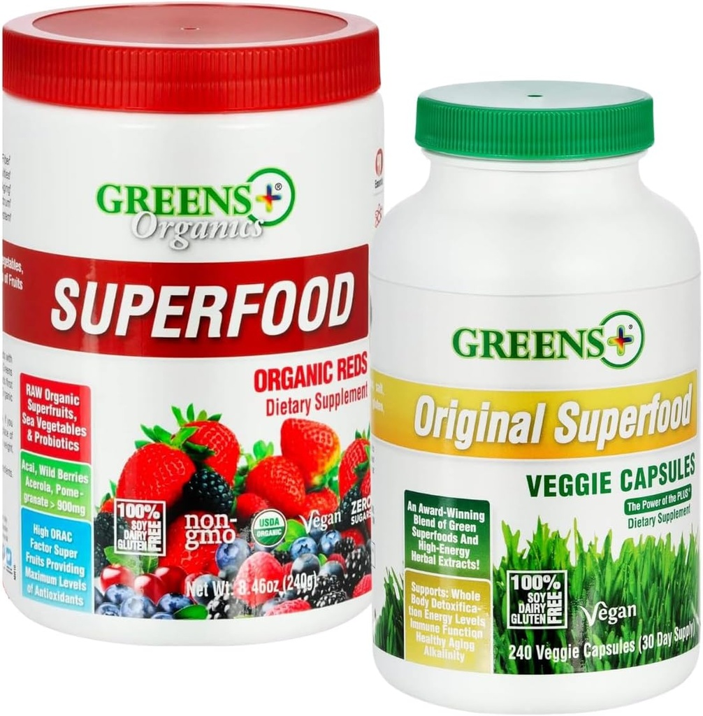Πράσινοι+ Βιολογικά κόκκινα Superfood σκόνη οργανικές κάψουλες Super Veggie