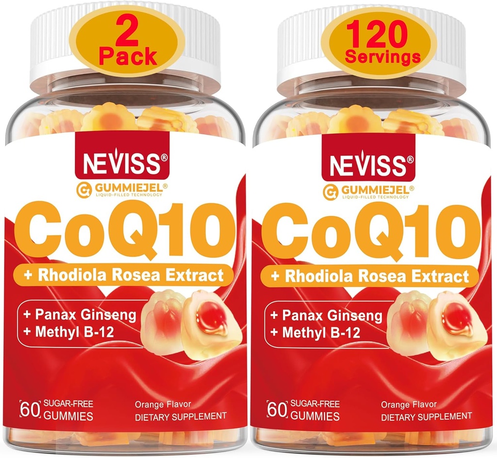 NEVISS Sugar Free CoQ10 Vitamin B12 1000mcg, Rhodiola Rosea ve Panax Ginsengi, B6, Coenzyme Q10 Supplement, 2 Pack