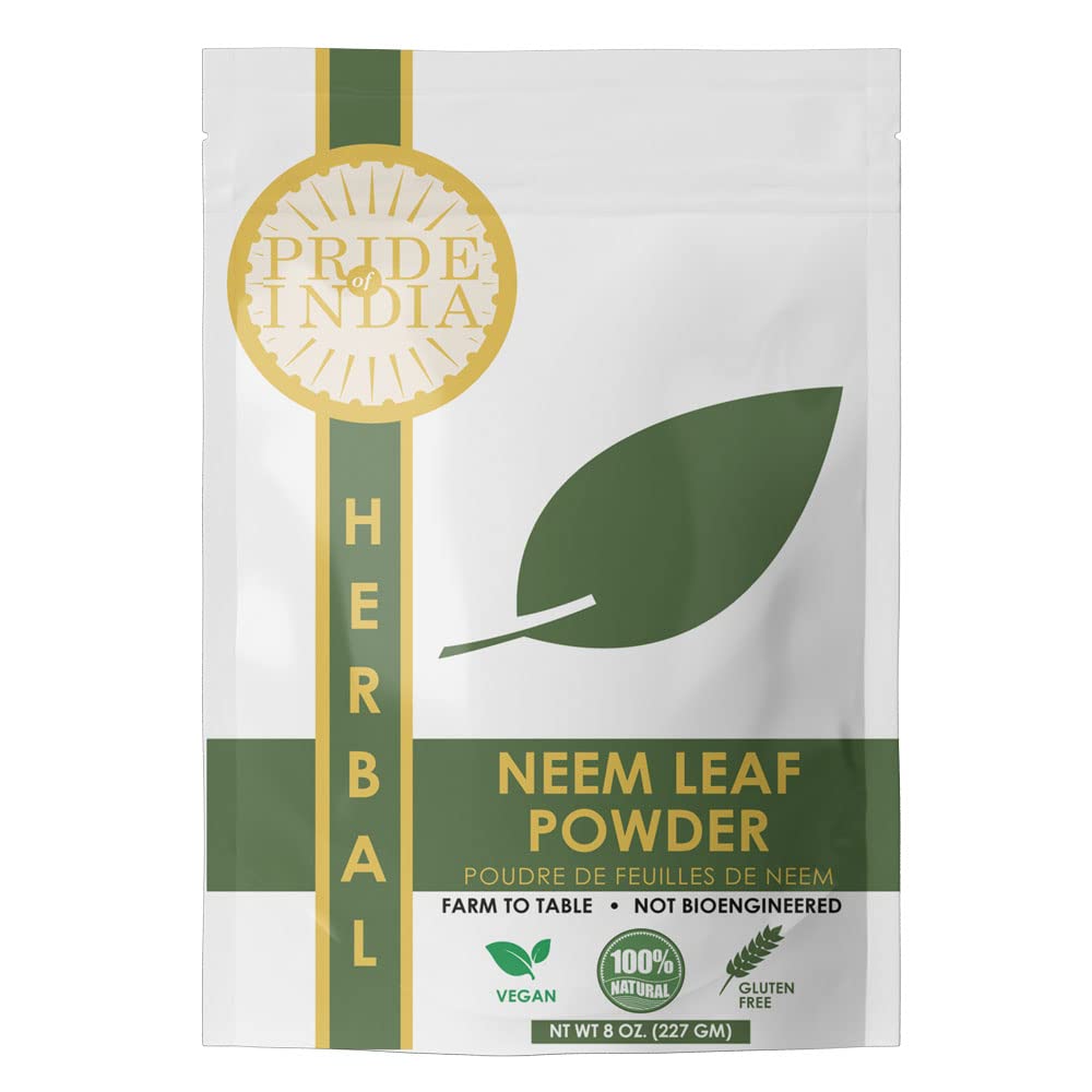 Hindistan'ın Gururu | Natural Neem/Margosa Herb Toz 8 oz (227 gm) | Nutrient-Rich Superfood | Bunu Smoothies, Juices & Dips | Bitter, Earthy & Astringent Taste | 100% Natural Vegan, Gluten-Free