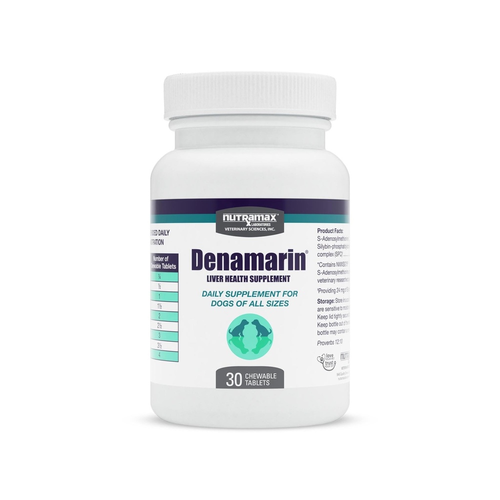 Nutramax Denamarin Köpekler için Canlı Sağlık Supplement, S-Adenosylmethionine (SAMe) ve Silybin, 30 Chewable Tabletler