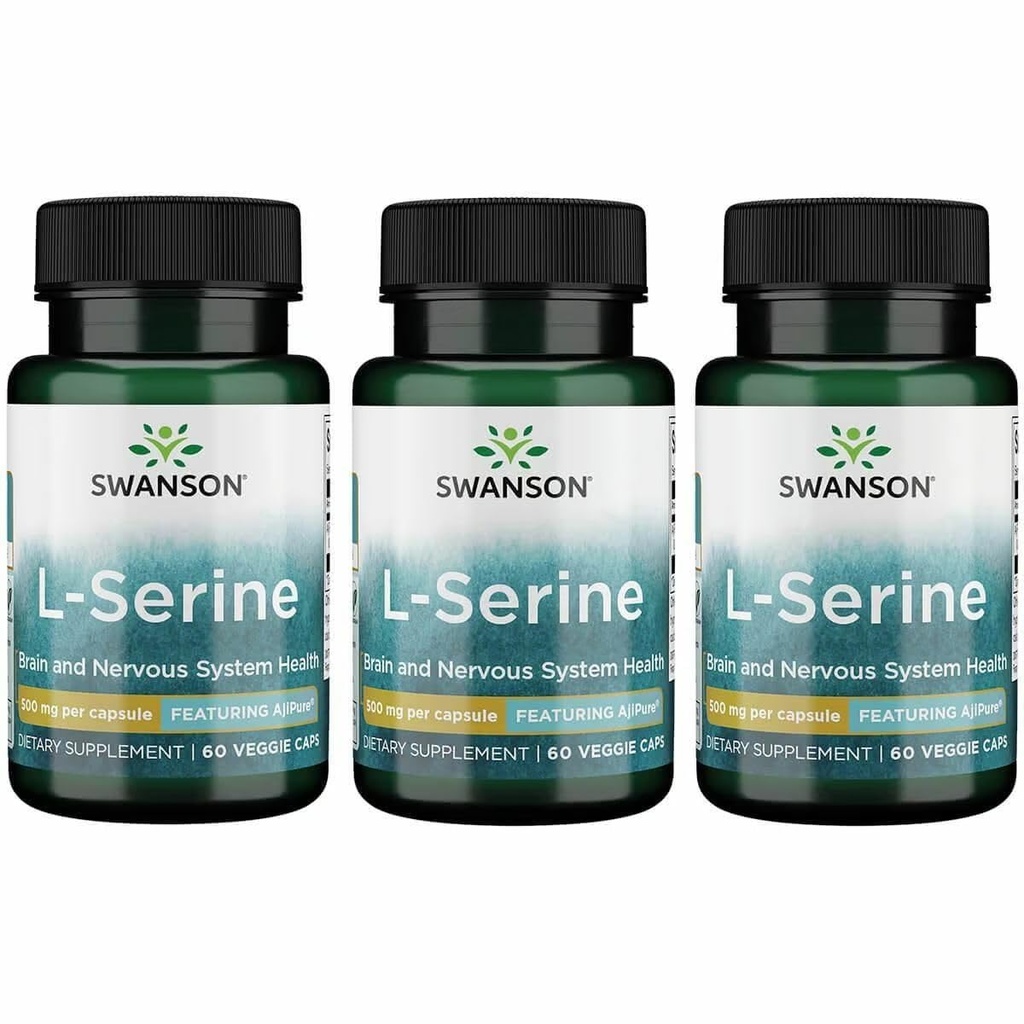 Swanson Ajipure L-Serine - συμπλήρωμα αμινοξέων που υποστηρίζει την εγκεφαλική υγεία και τη λειτουργία του νευρικού συστήματος - Φυσική φόρμουλα που προωθεί τη γνωστική λειτουργία - (60 κάψουλες λαχανικά, 500mg το καθένα) (3 συσκευασία)