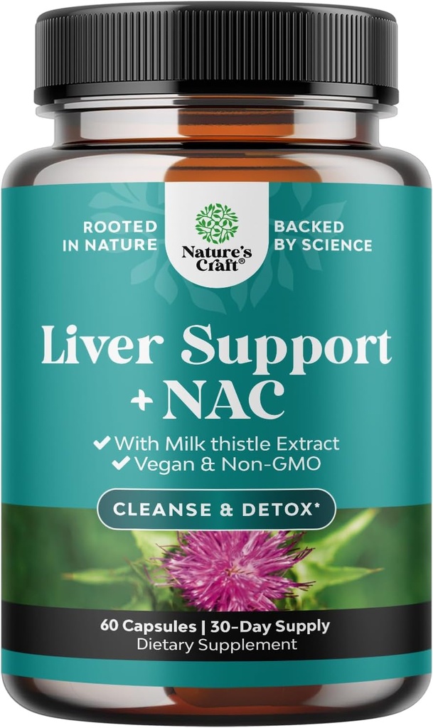 Liver Support NAC Supplement with Milk Thistle for Liver Cleanse Detox & Tamir - N Acetyl Cysteine Supplement for Liver Cleanse with Turmeric, Choline, Dandelion & L-Glutathione - 60 Caps