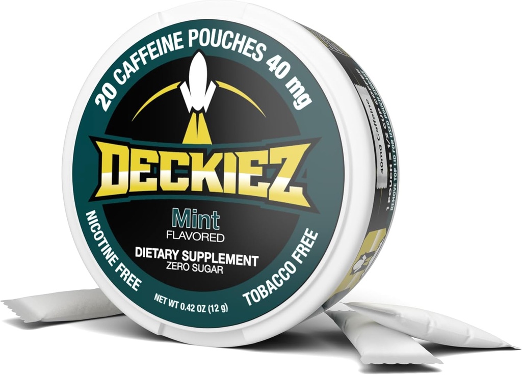 Deckiez Energy Pouches, 5 Cans (100 hizmet), Sugar Free Caffeine Supplement, Kahve Pouches & Energy Drink Alternative, 50 mg Caffeine Pouches, Mint Flavorine Pouches, Mint Flavorine