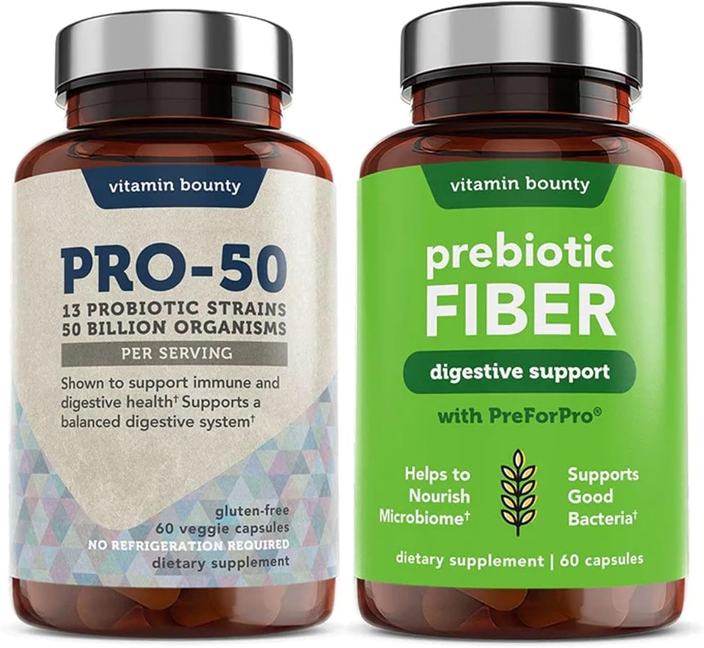 Bounty Pro-50 Probiyotiks & Prebiyotik Fiber Sche: 13 Strains, 50 Milyar CFUs, Digestive & Gut Health Support, Gecikmiş Sal Kapsüller - 90 Capsules için Total for Men & Women
